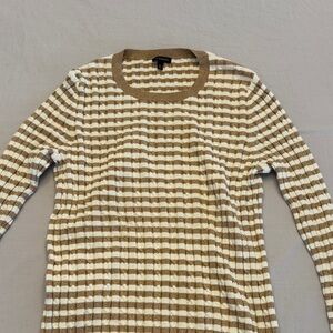 Talbots Women's Gold Glitter  and White Striped Cable Knit Sweater